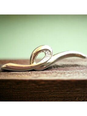 Vintage Gold Tone and Rhinestone Brooch Pin Swoosh Swirl Statement 3-1/4"